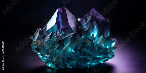 Alexandrite crystal gemstone close up wallpaper, illustration for product presentation template, copy space dark background. Ai generative photo