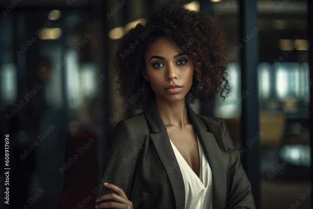 Bllack woman in a business suit standing in a confident pose. Woman's ...