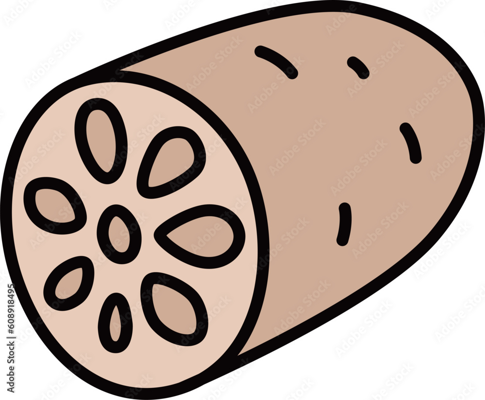 Obraz premium 野菜のカラー単品アイコン レンコン