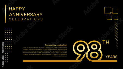 98 year anniversary template with gold color number and text, vector template