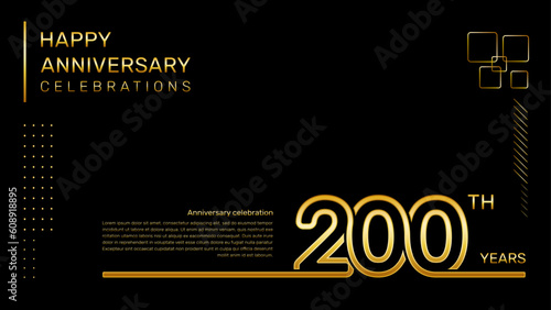 200 year anniversary template with gold color number and text, vector template