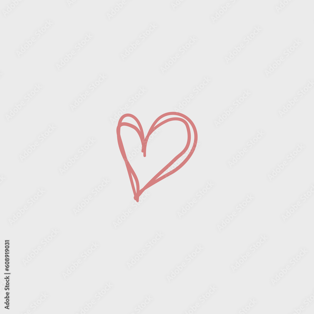 Heart on isolated white background. Love symbol. Hand drawn hearts. Valentine's day
