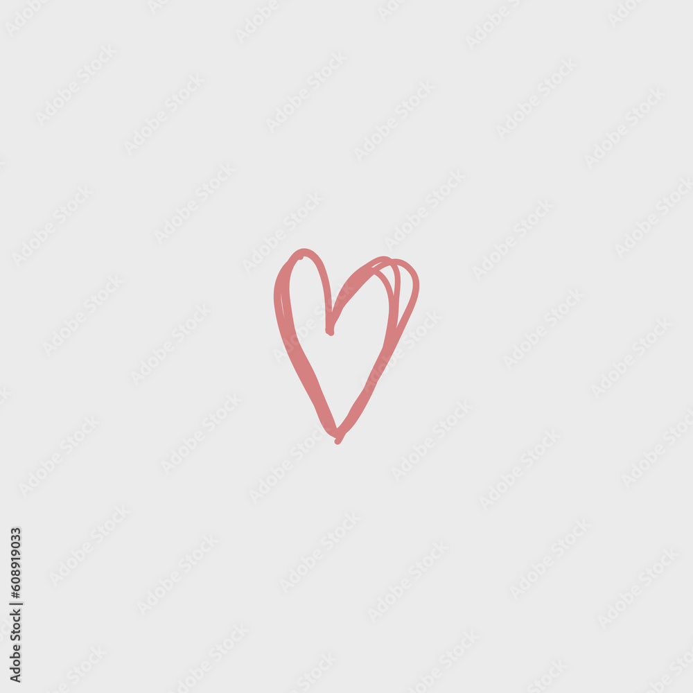 Heart on isolated white background. Love symbol. Hand drawn hearts. Valentine's day