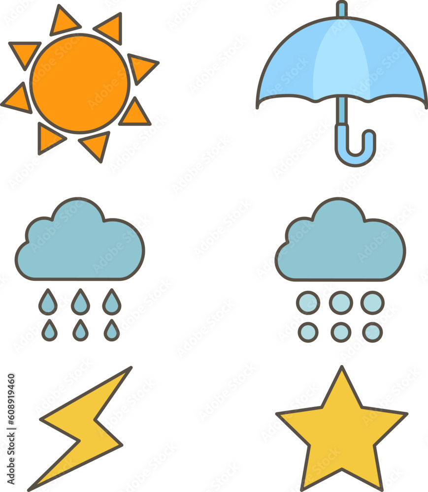 天気のポップで可愛いイラストセット 天気のポップで可愛いイラストセット