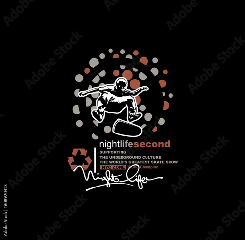 Freestyle Skateboarding New York City, Skate park Typography design for print t shirt. 