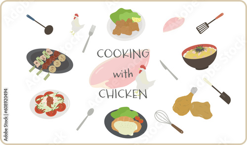 鶏肉料理のイラストセット