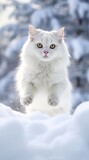 jumping white cat in snow made with generative ai