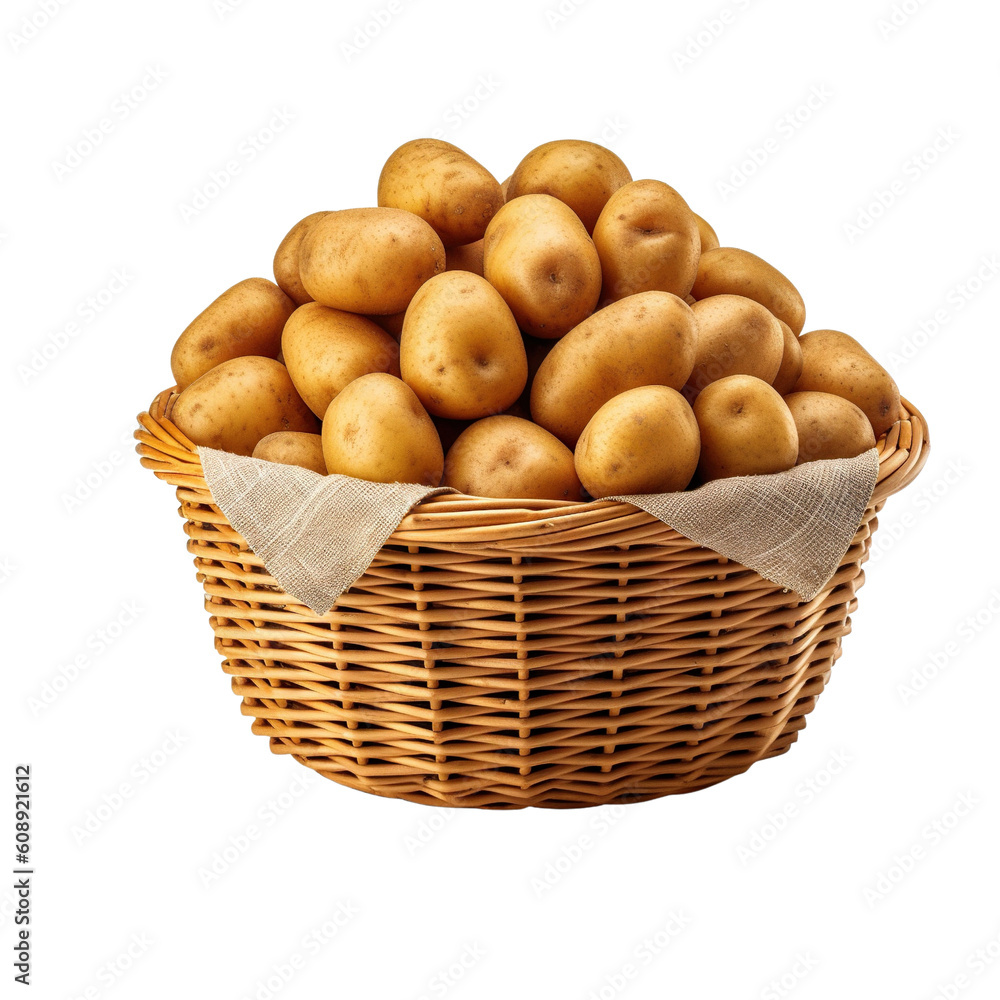 a basket of potatoes on a transparent background. Generative AI a basket of potatoes on a transparent background. Generative AI