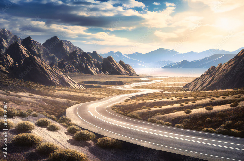an empty road and mountains in a scenic view
