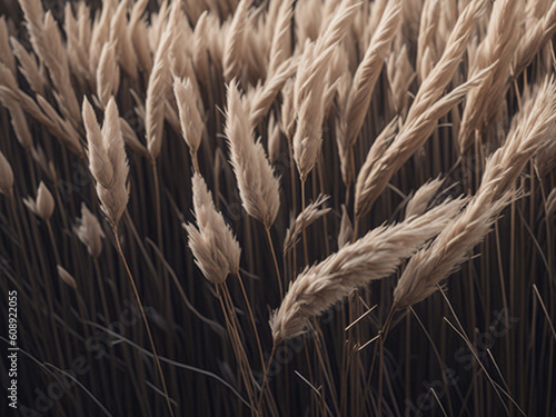 Spikelets of wheat on a dark background. AI generated. photo