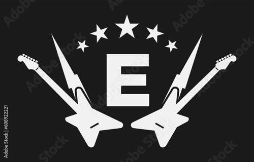 letter E electric guitar vector logo design