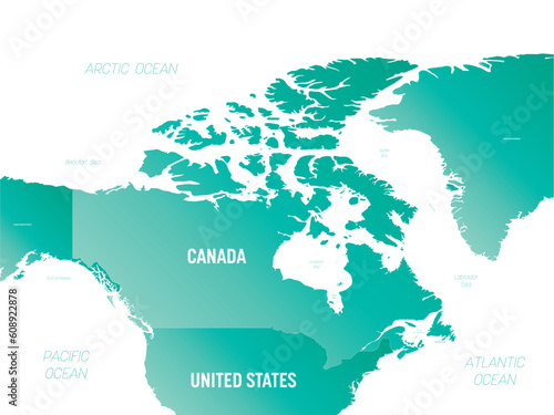 Canada - high detailed political map Canada and neighboring countries with country  ocean and sea names labeling.