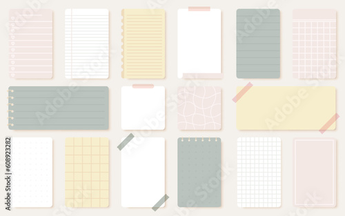Sheet notepad sticker planner list pastel flat set. Vertical horizontal page torn off notebook spiral pad notebook sticker to do list time planner sequence organization diary cute schedule isolated