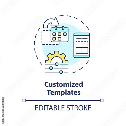 Customized templates concept icon. Optimization process. Social media. Content marketing. Editorial calendar abstract idea thin line illustration. Isolated outline drawing. Editable stroke