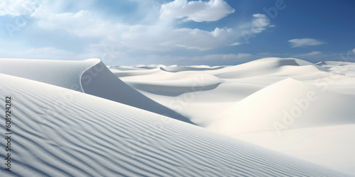 White Sand Dunes with Blue Skies. Generative AI © piai