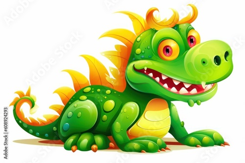 cute green dragon Isolated on white background. Funny cartoon baby dragon with cute eyes and smile. Greeting card. Chinese new year. The year of dragon. Chinese culture and traditions © Александр Ткачук