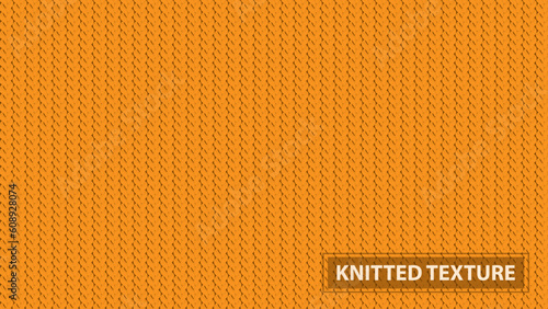 Realistic knitted vector texture. Orange knitted background with stripes.