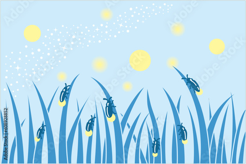 蛍と星空のイラスト（カラー）