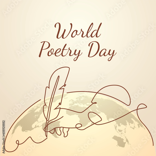 world poetry day design template for celebration. poetry day with pen design. monoline hand design.