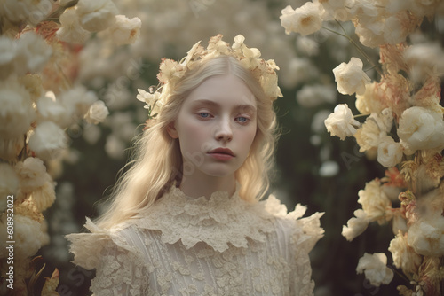 portrait of a girl in a wreath of flowers photo