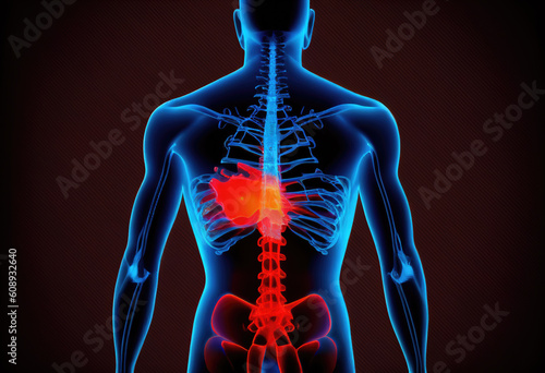 Digital Blue Human Rubbing Highlighted Red Lower Back