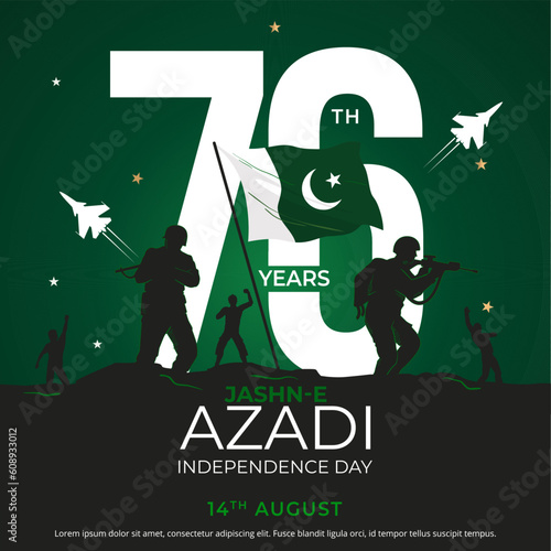 14th august 76th year jashn-e-azadi. Happy independence day Pakistan. Vector illustration.