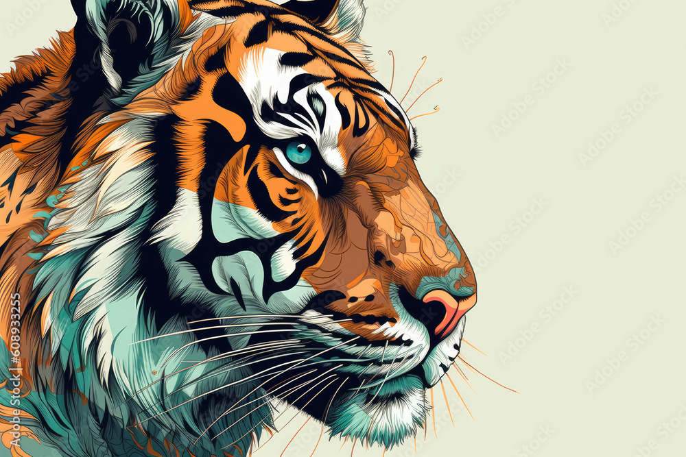 geometric tiger orange teal realistic High Detail, generative AI