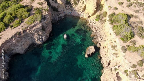 Ibiza Cala Llentia, preciosa playa a vista de drone photo