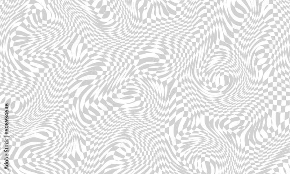Stylish abstract wavy transparent photoshop background. Checker chess board square grid line gray and white vector background