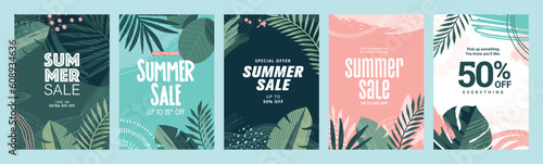 Summer sale posters design templates. Vector illustrations for shopping, e-commerce, social media, marketing, Internet ads, web banners.