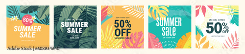 Social media summer sale banner designs. Vector illustrations for shopping, e-commerce, social network, marketing, Internet ads, web banners.