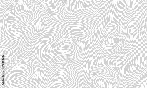Stylish abstract wavy transparent photoshop background. Checker chess board square grid line gray and white vector background