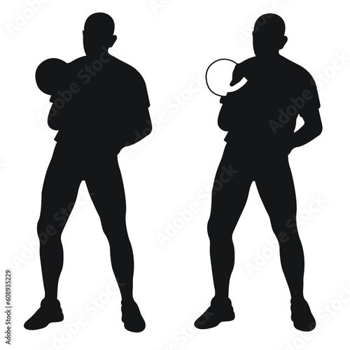 Set silhouettes athletes weight lifter lift kettlebell, weights. Weight lifting. Pull, push, bench press