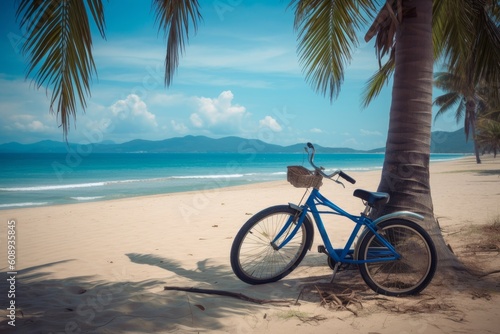 Bicycle sand beach. Generate Ai