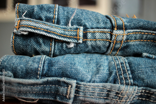Jeans background, denim with seam of fashion design