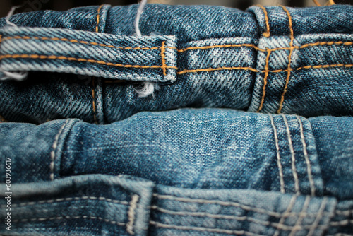 Jeans background, denim with seam of fashion design