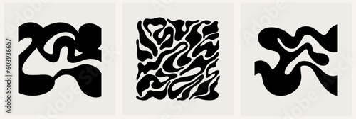 Abstract groovy floral poster Y2K. Modern trendy minimalist style. Hand drawn for wallpaper, wall decor, fabric, postcard, cover, template, banner.