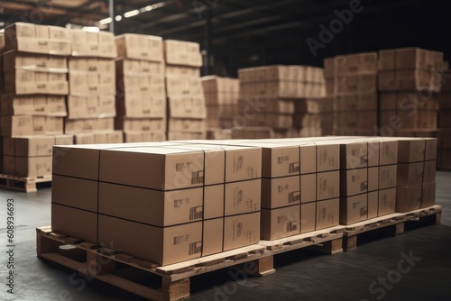 Boxes palettes warehouse wood. Generate Ai photo