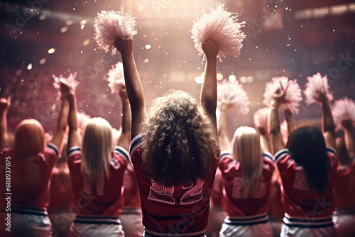 Cheerleaders cheering game spirit. Generate Ai