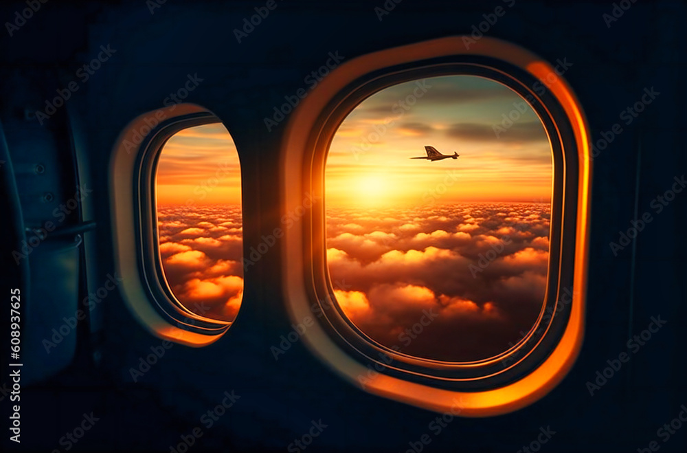 Fototapeta premium unset over clouds from an airplane