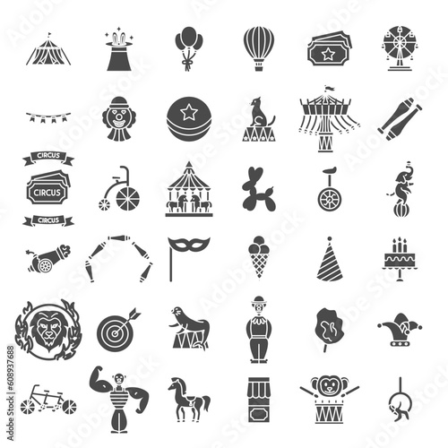 Circus Solid Web Icons. Vector Set of Holiday Glyphs.