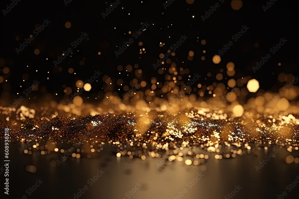 Naklejka premium gold background on dark background, glitter lights