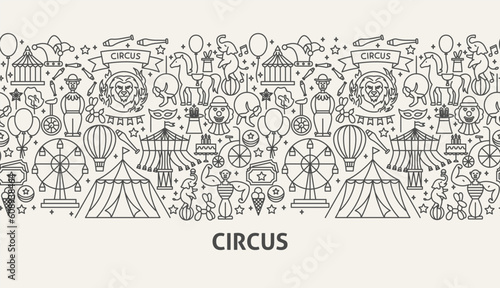 Circus Banner Concept. Vector Illustration of Outline Design.