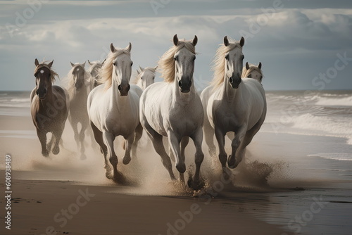 horses running on beach