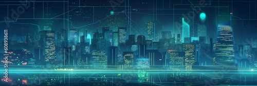 Skyline city silhouettes. Illustration digital art design, generative AI