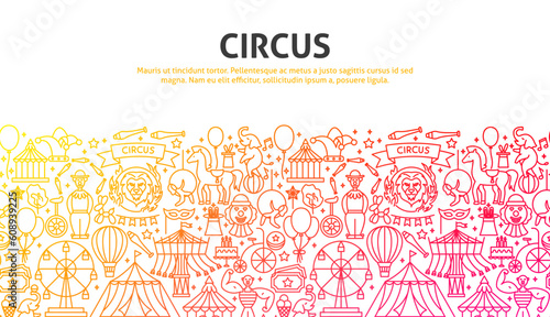 Circus Outline Concept. Vector Illustration of Outline Design.