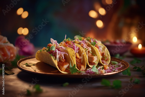 Mexican food concept, tacos. 3D illustration digital art design, generative AI