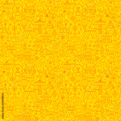 Circus Show Line Seamless Pattern. Vector Illustration of Outline Design.