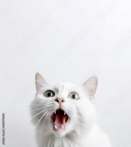 White cat screaming banner. Generate Ai