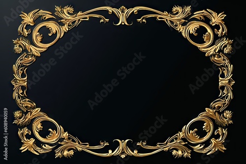 Vintage inspired Golden Frame on a Black Background Isolated. Generative AI illustrations photo